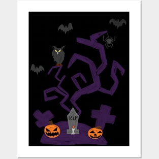 painted halloween graveyard Posters and Art